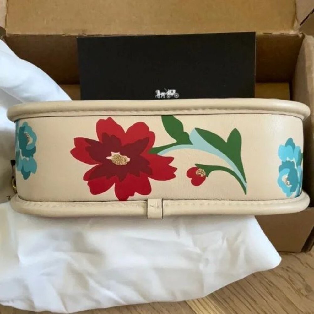Coach Leather Swinger Bag 20 Quilting Small Handbag Floral Zip Beige Purse NEW - Picture 7 of 8